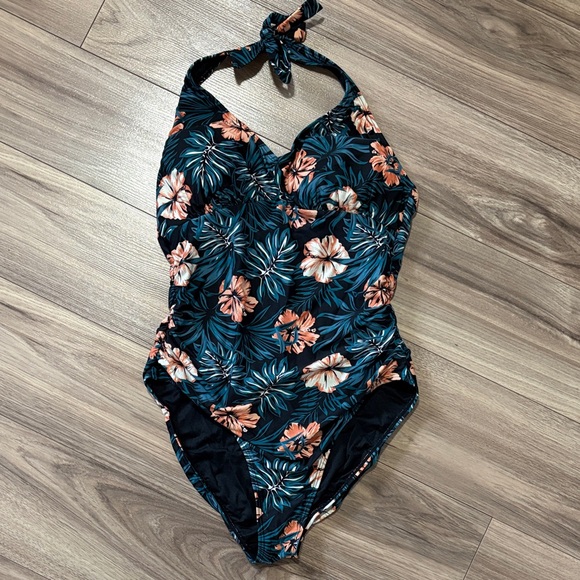 Lole Teal and Coral Floral One-Piece Swimsuit - Picture 3 of 4
